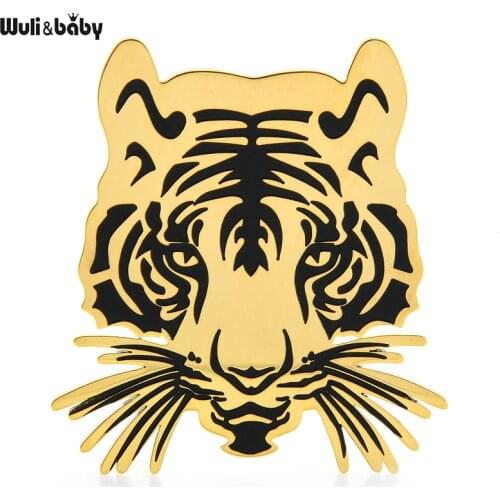 Wuli&baby Stainless Steel Tiger Brooches For Women Men 2-color Enamel The Year Of Tiger Party Brooch Pins Gifts