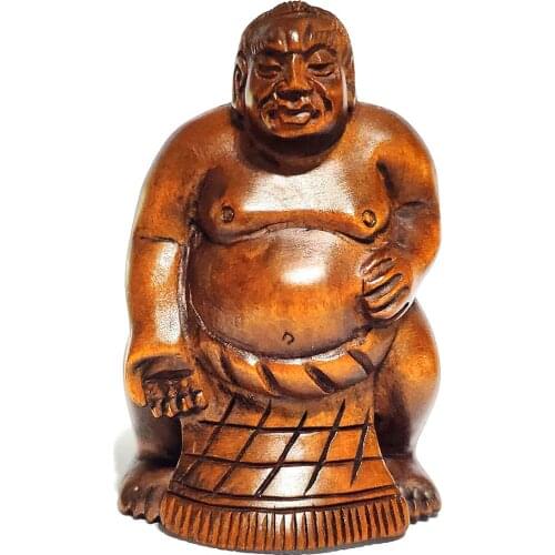 Y6642: 2" Hand Carved Boxwood Netsuke - Japanese Wrestler Man