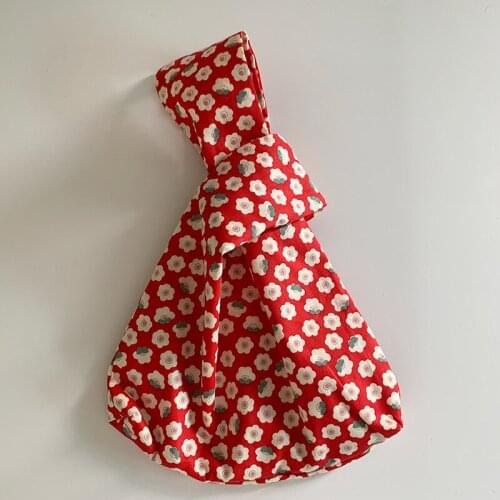 Japanese Knot Wrist Tote Retro Flower Small Mobile Phone Zero Pouch Cotton Walking Lining Bag