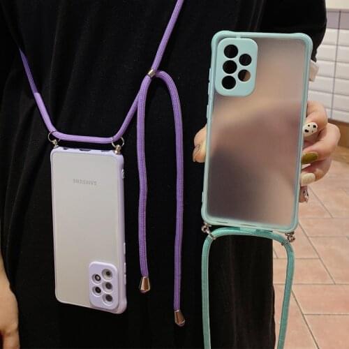 Candy Color Camera Protection Case for Samsung A10 A20S A30 A30S A50 A50S 4G A21S Necklace Cord Chain Hanging Rope Clear Cover