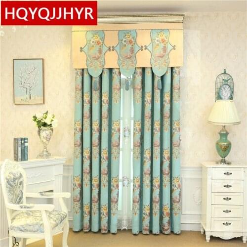 American style garden style jacquard full shade curtains for living room window high-end custom blue villa curtains for bedroom