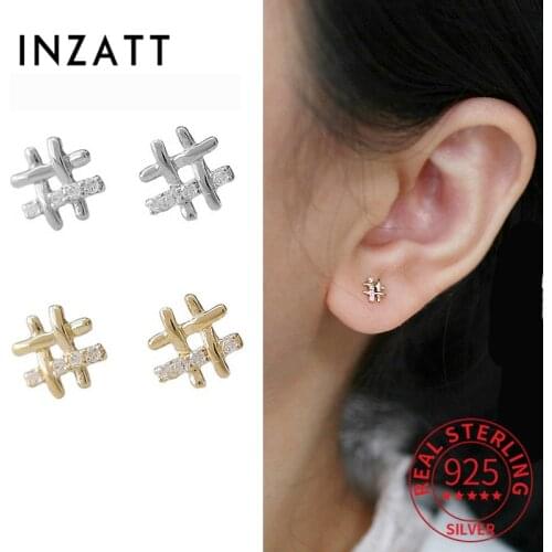 INZATT Real 925 Sterling Silver Zircon Cross 14K Stud Earrings For Women Punk Fine Jewelry Geometric Accessories Drop Shipping
