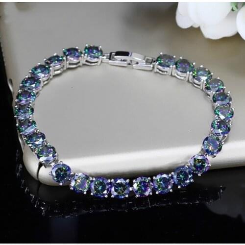 Round Cut Mysterious Rainbow Topaz Silver Color Bracelet Suitable for Womens Bracelet Jewelry Birthday Gift
