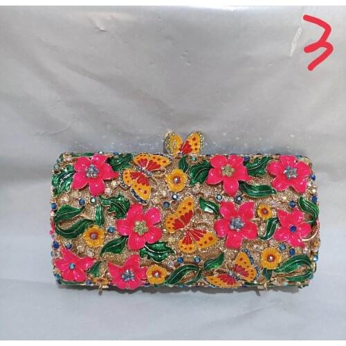 Purple Floral Crystal Women Clutch Bag Fashion Blue Butterfly Evening Clutches Purse Ladies Green Leaves Handbags Female Clutch