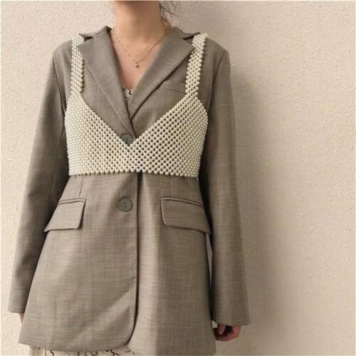 Women Ladies Summer New White Beaded Pearls Bralette Bra Tank Bustier Vest Crop Top Artificial Pearl Bra Top Jewel Vest Tops