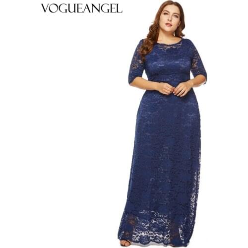 Oversized Elegant Women Crochet Lace Maxi Long Dress O-neck 3/4 Sleeve Side Pocket Prom Party Dress White 6XL Plus Size Dresses