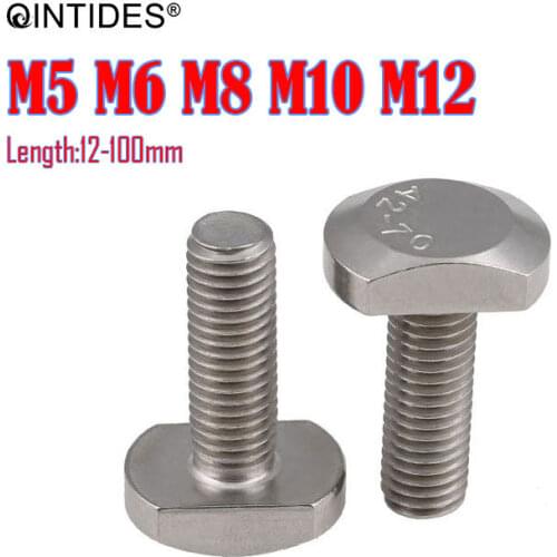 QINTIDES M5 M6 M8 M10 M12 M16 Bolts for T-Slot Stainless Steel T Bolt T Screw Square Bolts T-head Screw Chute T-bolt