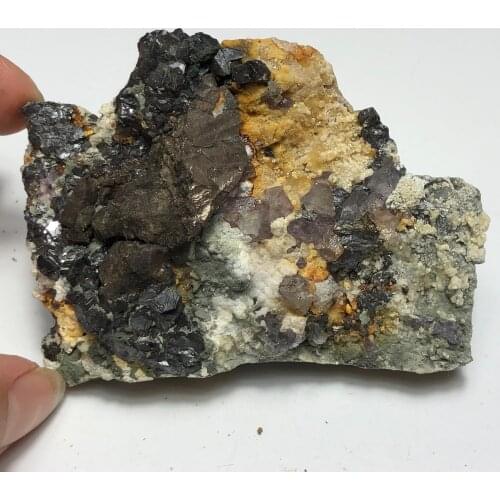 114.7gNatürliches Fluorit und Pyrit schwarzer Wolfram-Glimmer-Stein Dekoration Mineralkristall heilende Radvene Lehre QUARTZ GEM