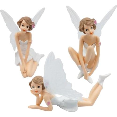 3PCS Flying Flower Fairy DIY Miniature White Angel Lifelike Elegant Cute Car Desktop Cake Garden Decoration Sculpture Ornament