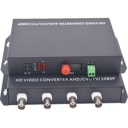 1080P HD TVI CVI AHD 4 Channels Video to Fiber Optical Media Converters with RS485 Data- For 1080p 960p 720p AHD CVI TVI HD CCTV