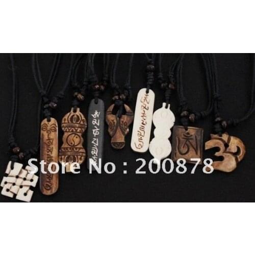50PCS Tibet Yak Bone Amulet Hand Carved Totem Pendant Necklace With Adjustable Chain Mix Wholesale Free Shipping