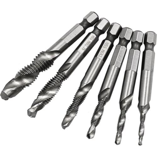 6Pcs Hex Shank HSS Screw Thread Metric Tap Drill Bits Screw Machine Compound tap M3 M4 M5 M6 M8 M10 Hand Tools
