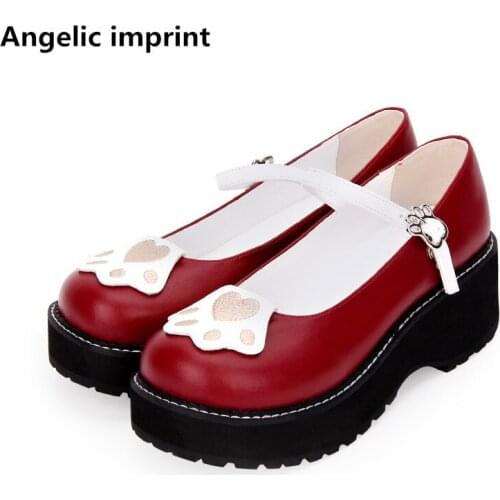 Angelic imprint woman mori girl lolita cosplay shoes lady wedges heels pumps women princess dress party shoes 5cm 33-47 cat foot