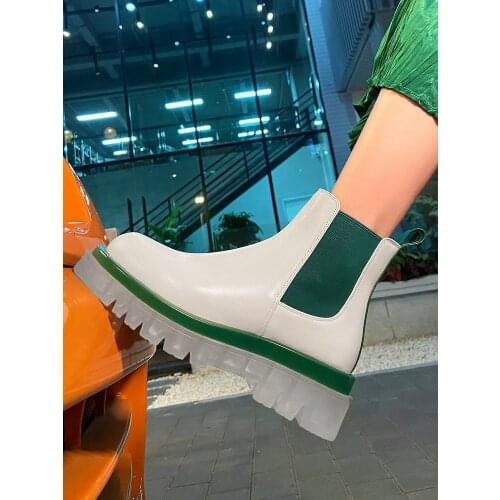 EshtonShero New Luxury Chelsea Boots Women Ankle Boots Chunky Winter Shoes Platform Ankle Boots Slip On Chunky Heel BV Boots