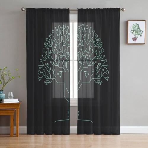 Tree Digital Art Window Treatment Tulle Modern Sheer Curtains for Kitchen Living Room the Bedroom Curtains Decoration
