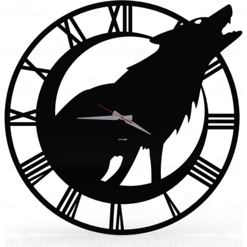 GuzelArt Wolf Wall Clock Modern Design Living Room Decoration Wooden Home Decoration Accessories Wall Decor Black