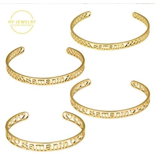 Customized Nameplate Name Bracelet Personalized Custom Cuff Bangles Women Men Rose Gold Stainless Steel Jewelry For Women Gift