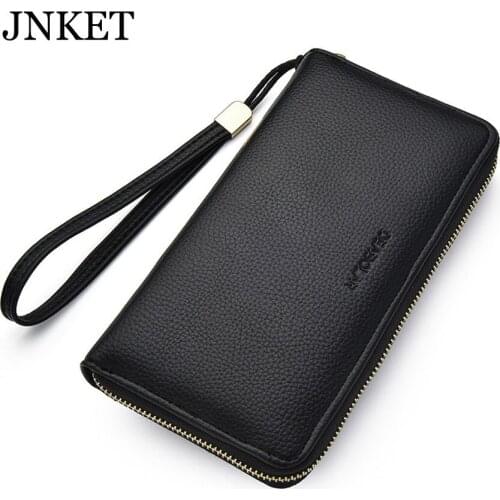 JNKET New Long Zipper Wallet PU Leather Clutch Bag Handbag Business Large Capacity Clutch Bag Detachable Wristlet