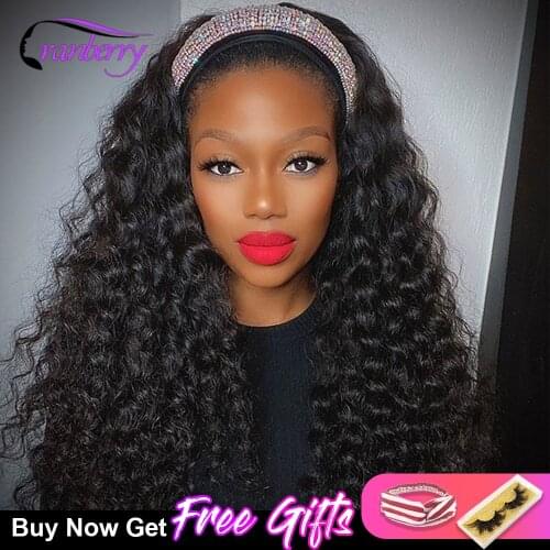 Cranberry Water Wave Headband Scarf Wig Glueless Human Hair for African American Women Affordable Headband Wig Beginner Friendly