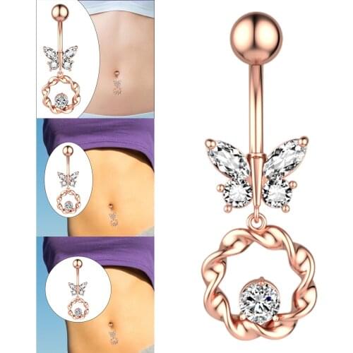 Butterfly Dangle Navel Ring Piercing Belly Button Rings Rose Golden