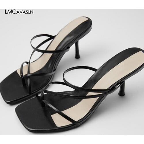 LMCAVASUN Summer sexy strap women sandals buckle square toe women sandals