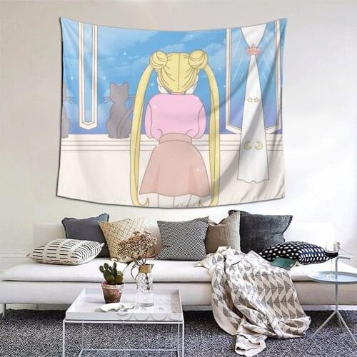 Sailor Girl Tapestry Anime Harajuku Kawaii Tapestry Wall Bedspread Bohemian Hanging Blankets For Living Room