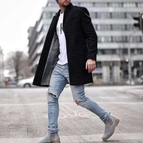 Fashion Solid Color Casual Wool Coat Men Long Wool Blends Coats Winter New Business Casual Wool Overcoat Male