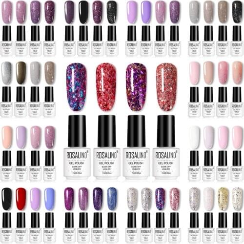 ROSALIND Nail Sets For Acrylic Manicure nail art Gel Nail Polish Kit UV LED lamp Extension Soak off Base Top Coat Gel Set