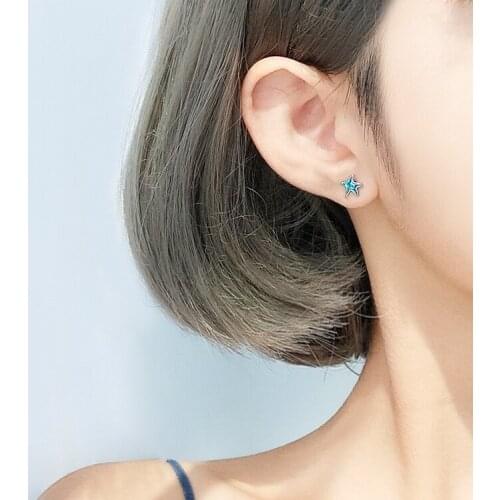 New Style Silver Plated Blue Starfish Earrings Personality Fashion Women Trend Anti Allergy Earring Jewelry Wedding Accessories