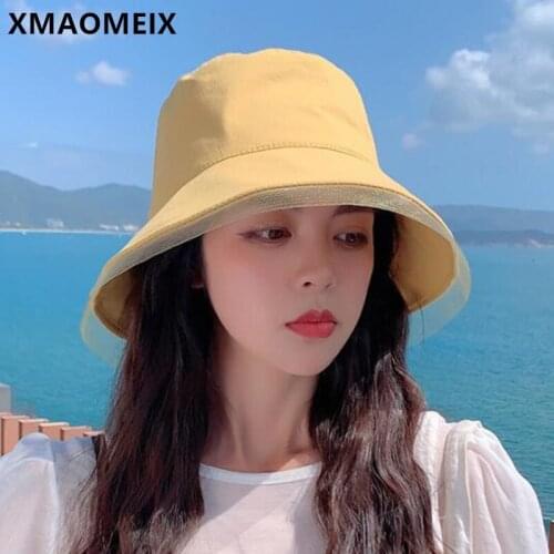XMAOMEIX New Summer Womens Panama Bucket Hat Japanese Style Mesh Edge Eaves Decoration Sunscreen Female Beach Hats Multicolor