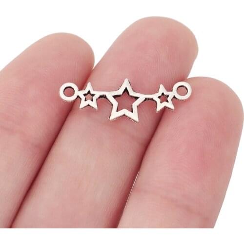 50 x Silver Color 3 Stars Link Connector Charms Pendants for DIY Necklace Bracelet Jewelry Making Accessories 25x9mm
