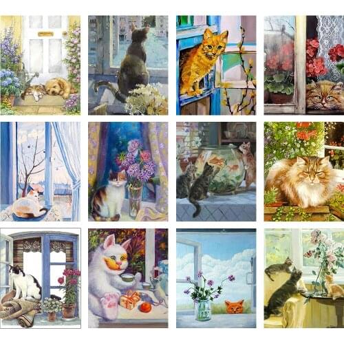 Frame DIY Painting By Numbers Hand-Drawn Well-behaved Cat Oil Unique Gift For Modern Home Decortion