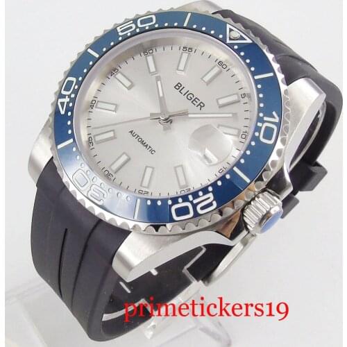 Luxury sapphire glass BLIGER 40mm date luminous blue rotating bezel automatic movement mens watch