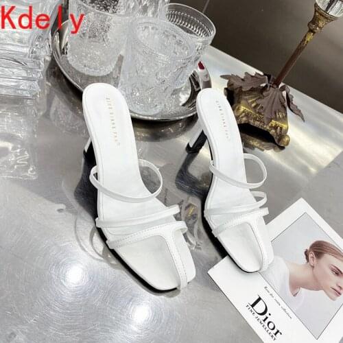 2021 Summer Women Slipper Ladies Thin High Heel Sandal Open Toe Slip on Summer Outdoor Slides Flip Flop Shoe