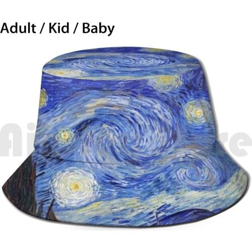 Starry Night Van Gogh ( Re - Edited ) Sun Hat 2804 Bucket Hat Starry Night Sky Stars Cypress Night Sky Venus