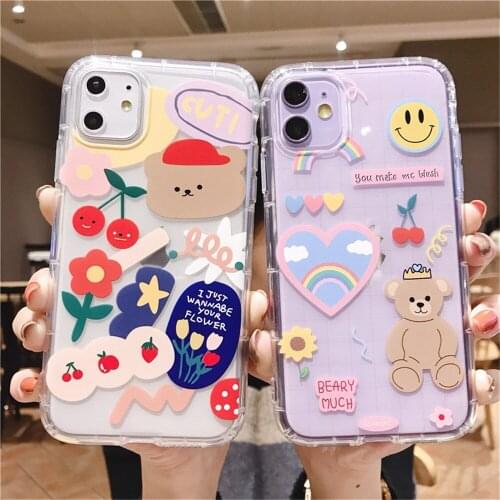 Cartoon Bear Silicone Phone Case for iPhone 12 Pro Max Shockproof Girls Phone Cover Coque for iPhone 7 8 Plus 11 XR X XS Funda