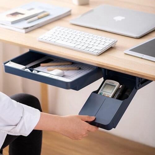 Drawer-Type Key Storage Box Under The Desk Desktop Student Stationery Box Hanging Hidden Pen Box At The Bottom Desk Organizer