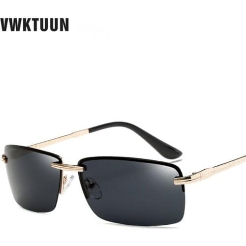VWKTUUN Polarized Sunglasses Men Driving Sunglass Rimless Glasses Vintage Sun glasses For Men Rectangle Fishing Mirror Oculos