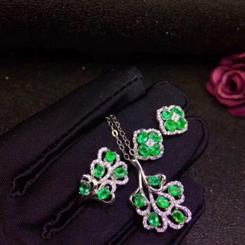 Natural and Real Emerald jewelry set Natural Real Emerald 925 sterling silver 1pc pendant,1pc ring ,2pcs Earring