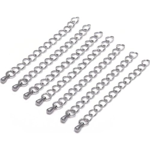 10pcs 50/70mm Stainless Steel Extension End Chain With Water Drop Bracelet Extension Tail Chain For DIY Jewelry Making Findings