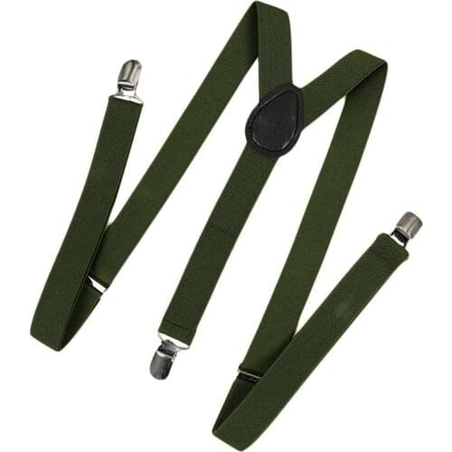 Unisex Clip on Suspender Elastic Y-Shape Back Formal Adjustable Braces, Army Green