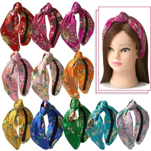 XIMA 11pcs/lot Fashion Girls Silk Print Turban Headband Bowknot Hair Band Head Wrap Band Bandanas for Women Headband