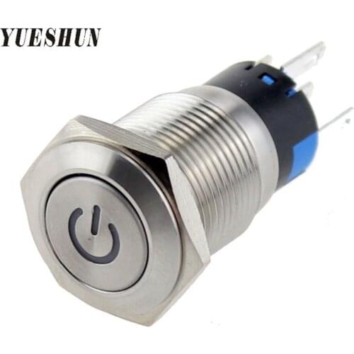 YUESHUN 16mm LED Push Button Switch 3A Electrical Equipment Power Switch Power Indicator Terminal Light Latching Type Switches