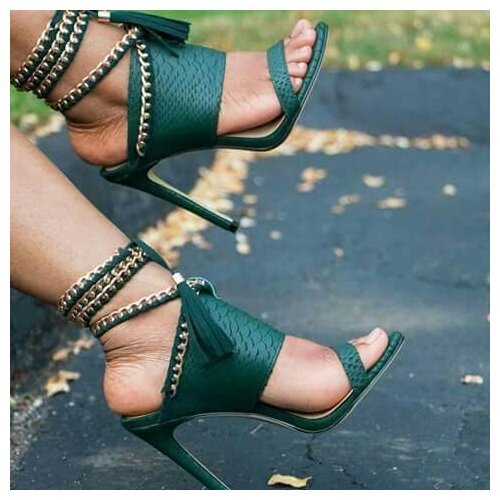 Sestito 2019 Female New Fashion Tassel&Chain Ankle Strap Sandals Ladies Sexy Crocodile Print High Heels Dress Party Shoes Women