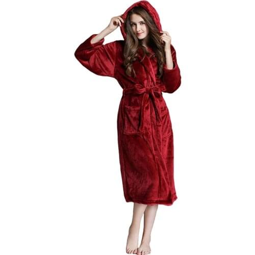 Women Bathrobe Nightgown Thick Warm Hooded Robe Winter Unisex Plush Pajamas Men Flannel Bath Robe Sleepwear Womens Home Clothes