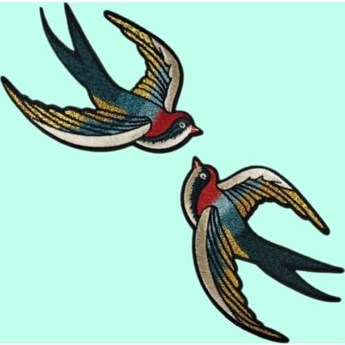 1 Pair Flying Swallow Applique Embroidered Sew on Cute Birds Patches For Clothes Bag Diy Craft Wedding Home Decoration Fashion