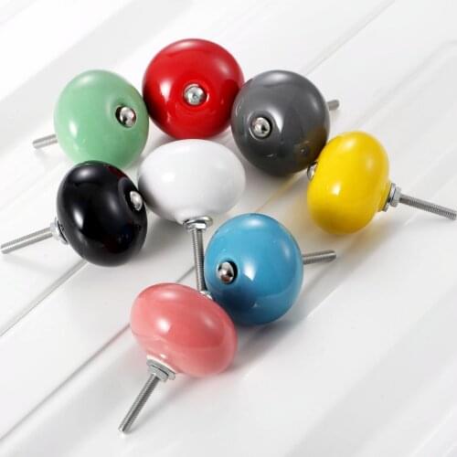 1Pc Ceramic Colorful Round Drawer Knob Handle Cabinet Cupboard Door Pull Kid Room Home Decor Door Handles Funiture Hardware