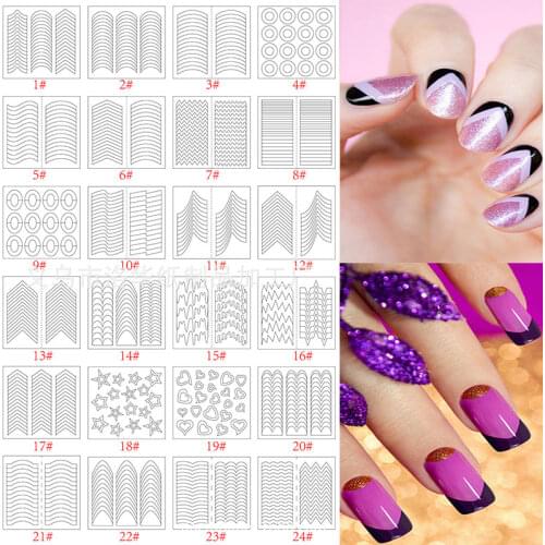 Adomaner 10 Packs/Lot French Stencil Manicure DIY Nail Art Form Fringe Tips Guides Stickers Stencil Strip Styling Beauty Tools