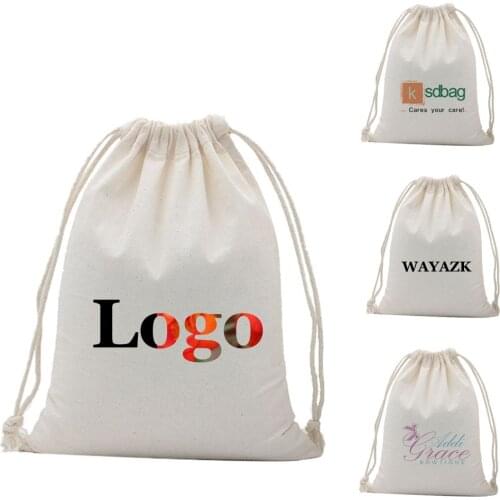100pcs/lot) custom cotton drawstring gift shopping bag with logo