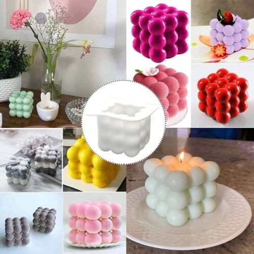 3D Cube Non-Stick Bubble Silicone Mold Handmade Soy Wax Candle Mould DIY Baking Tool for Soap Chocolate Cake